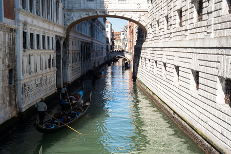 威尼斯运河与吊船的经典图片