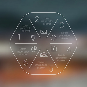 圆线图。用于循环图 图 演示文稿和圆图的模板。经营理念与 6 选项 零件 步骤或过程。线性的图形。模糊向量背景