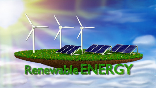 风力发电机和太阳能电池板可再生能源