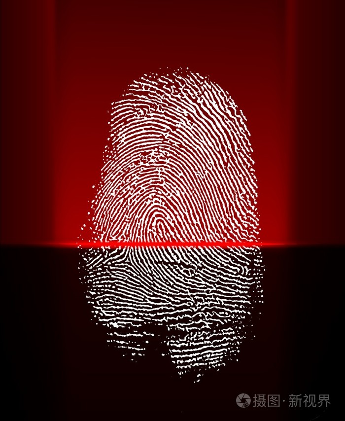 拇指打印用红色激光束扫描