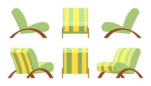 木制的 armsets 和条纹的装饰的扶手椅