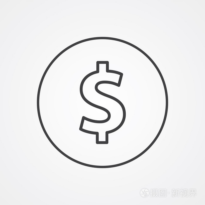 美元的大纲符号,黑白色的背景,标志模板上