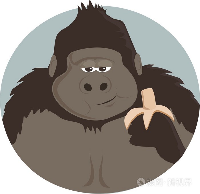 大猩猩吃一根香蕉插画-正版商用图片1iatxk-摄图新视界