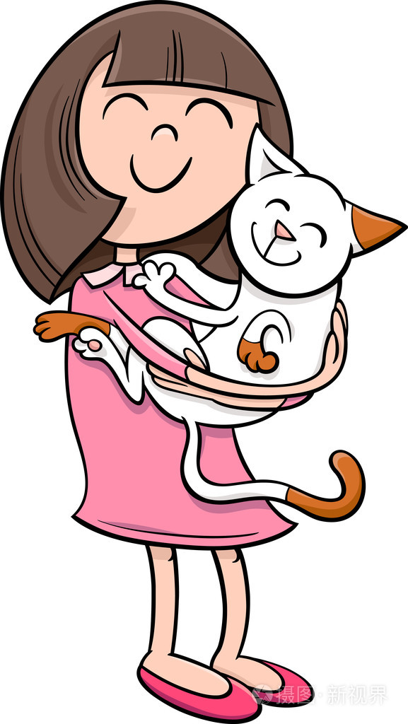 与小猫卡通女孩