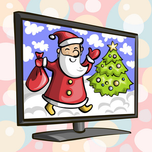 电视圣诞老人和圣诞树的形象