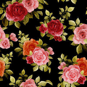 红色和粉色的玫瑰花水彩图案