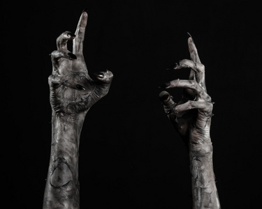 黑色的背景,孤立,死亡,妈妈的手,手手中的魔鬼,黑指甲,手怪物照片