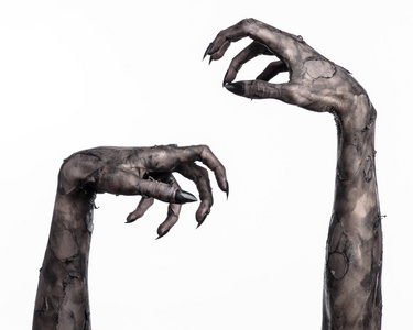 黑色的背景,孤立,死亡,妈妈的手,手手中的魔鬼,黑指甲,手怪物长头发