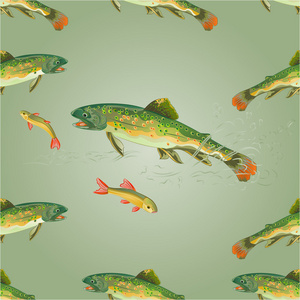 无缝纹理溪鳟鱼的食肉动物矢量图片