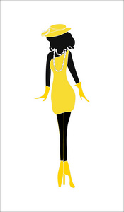 一个穿黄色连衣裙的女孩的剪影