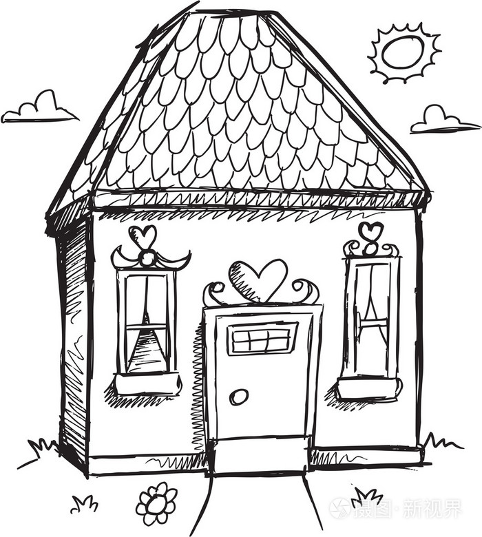 涂鸦素描房子矢量插图艺术