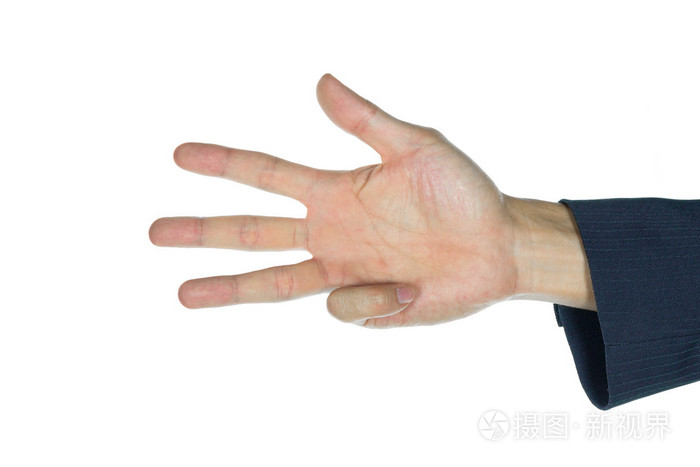 计数四个手指上白色孤立的商人