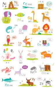 与有趣的动物动物园字母表