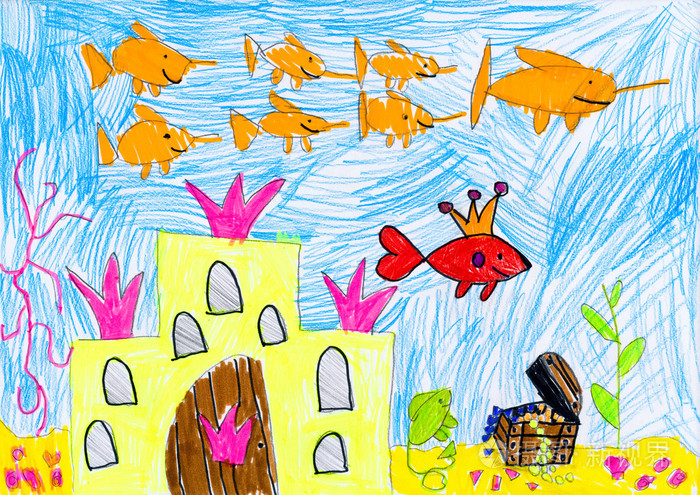淹死的城堡和宝藏儿童绘画
