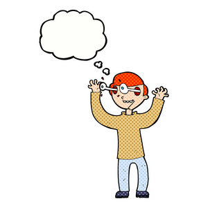 卡通脑袋冒出与思想泡泡的脑袋上长眼睛卡通人照片