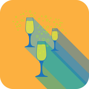 三杯香槟平设计程式化的矢量方饮料图标
