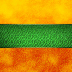 多彩橙色抽象背景与绿色铭牌用金修剪