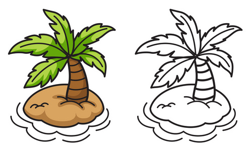 彩色和黑白岛为着色书照片