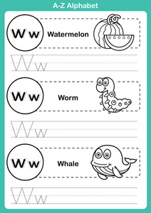字母 a 到 z 操与卡通词汇为着色书