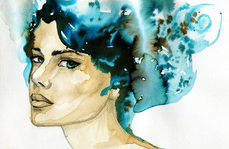 抽象水彩插图描绘女人的画像