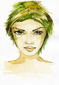 绿色的女人的画像