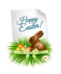 快乐的复活节背景。复活节彩蛋和巧克力 bunn