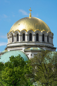 在索非亚的圣亚历山大  涅夫斯基大教堂的金色穹顶