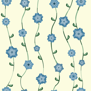 蓝色的花朵图案与茎和叶