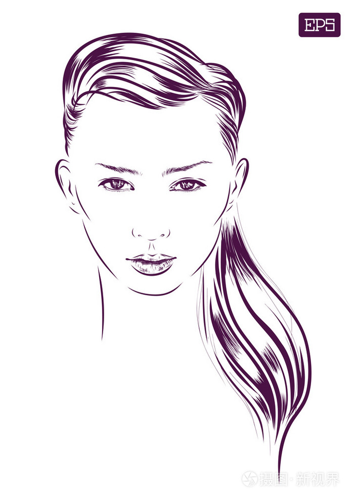 美丽的女人的脸手绘矢量插画