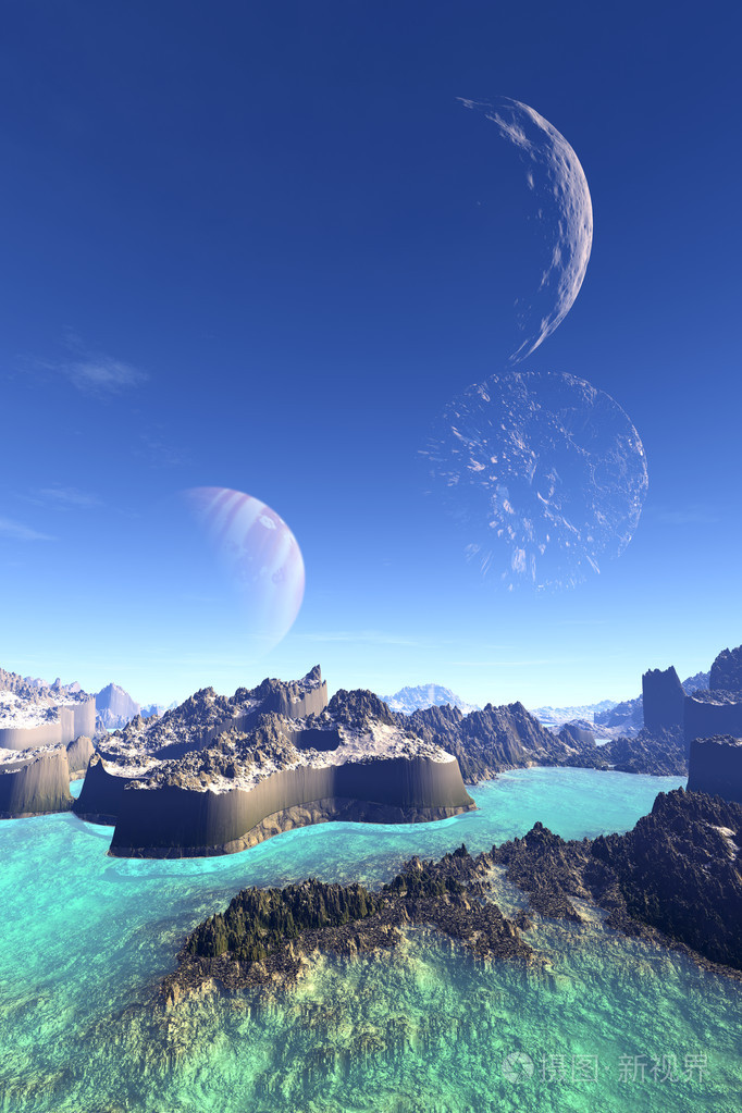 3d 渲染的幻想外星人的星球.岩石和天空