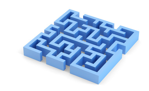 蓝色平方 3d 迷宫。孤立。包含剪切路径
