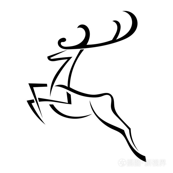 鹿与大鹿角上白色酒泉孤立的剪影插画-正版商用图片1iee7z-摄图新视界
