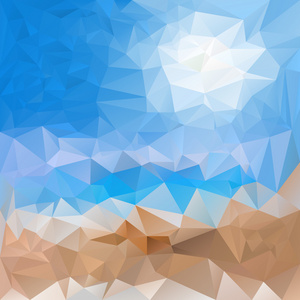 矢量多边形背景模式三角设计在海砂海滩和天空的颜色蓝色和米色