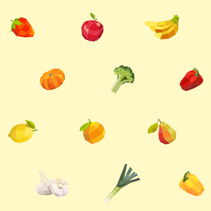 无缝的老式多边形水果蔬菜图案