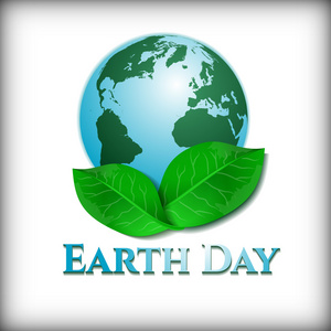 在 4 月 22 日世界地球日的明信片。绿色的树叶地球仪
