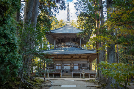 在日本和歌山县高野山区 Danjo 伽蓝寺齐藤 西方舍利塔