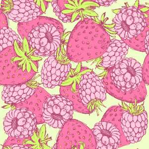 素描草莓和树莓的复古风格