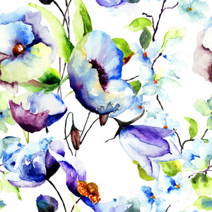 无缝壁纸与美丽的蓝色花朵