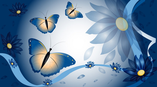 矢量背景花朵与蝴蝶插画