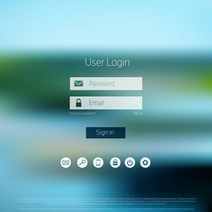 登录表单页。具有模糊的背景。网站模板，用户界面元素