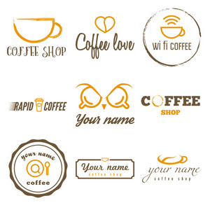 为咖啡厅，咖啡厅和餐厅的老式标志和标识元素的集合