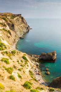 夏天的黑海海岸附近 Fiolent 海角的视图