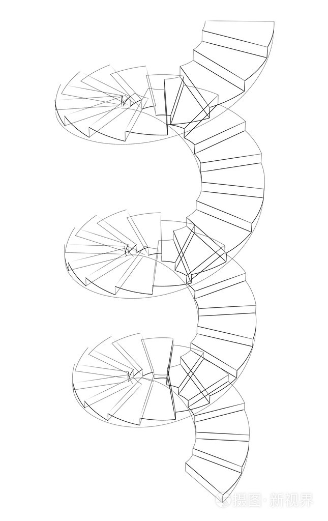 线框螺旋楼梯.全景视图.分离