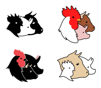 农场肉类动物图标和标志