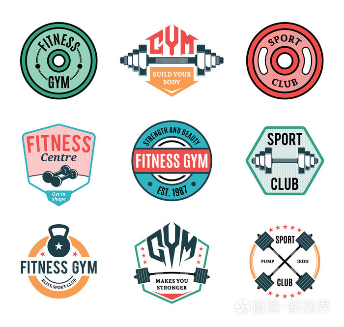 插画 标志,符号 健身房和健身标识, 标签, 模板和运动徽章.eps