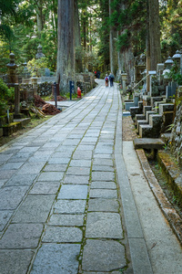 Okunoin 庙墓地面积在和歌山县高野山 高野山