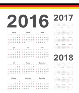 德国到 2016 年，到 2017 年，2018 年矢量日历一套