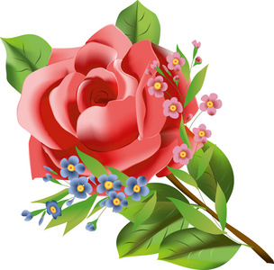 矢量图的小暗蓝色和粉红色的花朵孤立在白色背景上有朵玫瑰