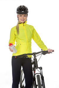 女人与自行车和体育烧瓶图片