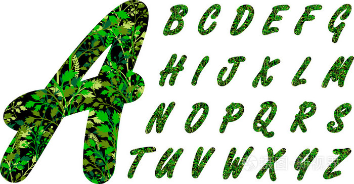 植物人的字体英语alphabetgreen叶子